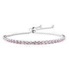 Simulated Pink Sapphire Bracelet (Size 6- 9 Inch Adjustable) in Silver Tone