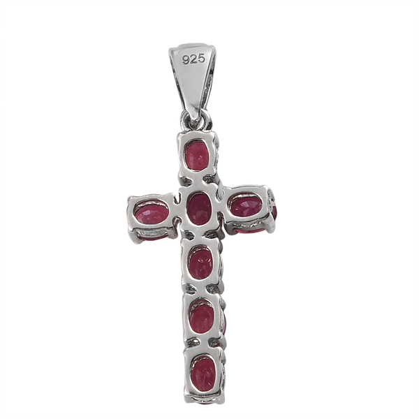African Ruby (FF) Cross Pendant in Platinum Overlay Sterling Silver 1.92 Ct.