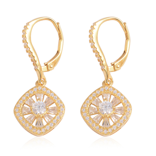 JCK Vegas Collection AAA Simulated Diamond (Rnd) Lever Back Earrings in 14K Gold Overlay Sterling Si