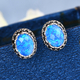 Sajen Silver Cultural Flair Collection- Quartz Doublet Simulated Opal Blue Earrings (with Push Back)