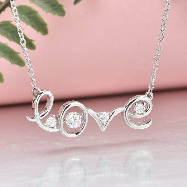 Moissanite Love Necklace (Size - 18) in Rhodium Overlay Sterling Silver