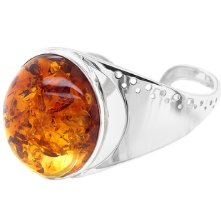 Natural Baltic Amber Bangle (Size 7) in Sterling Silver, Silver wt 25.49 Gms
