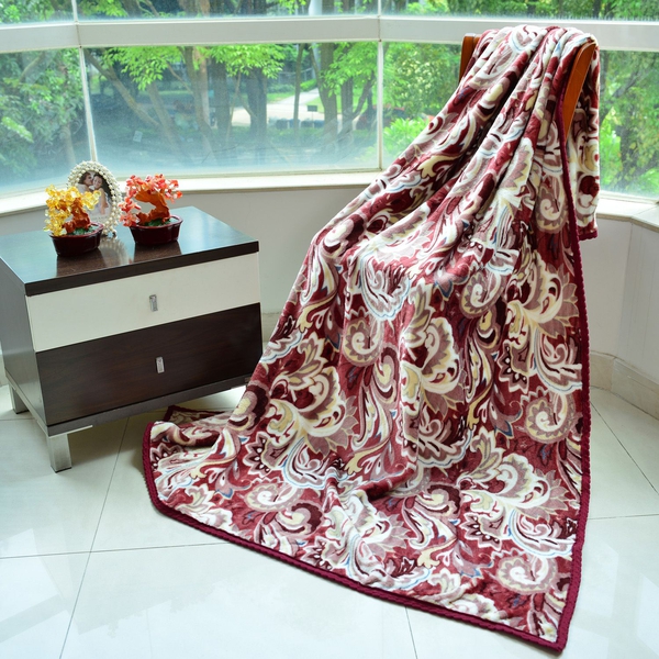 Superfine 290 GSM Microfibre Printed Flannel Blanket with Paisley Design and Knitted Border 150X200 
