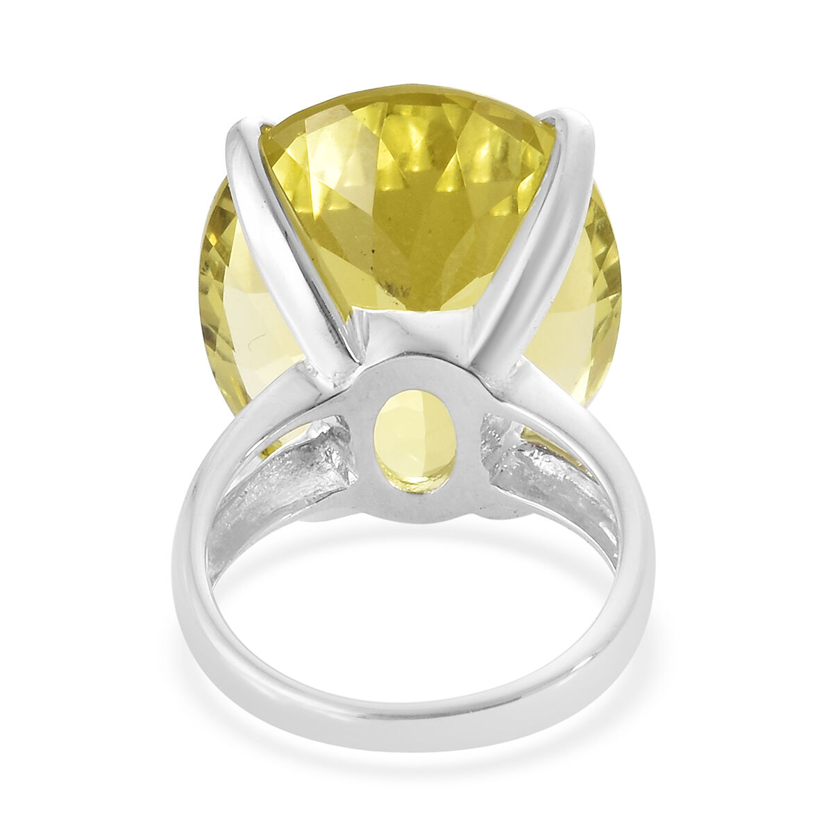 Natural Ouro Verde Quartz (Ovl 24x18 mm) Ring in Platinum Overlay Sterling Silver 26.000 Ct, Silver wt 5.00 Gms.