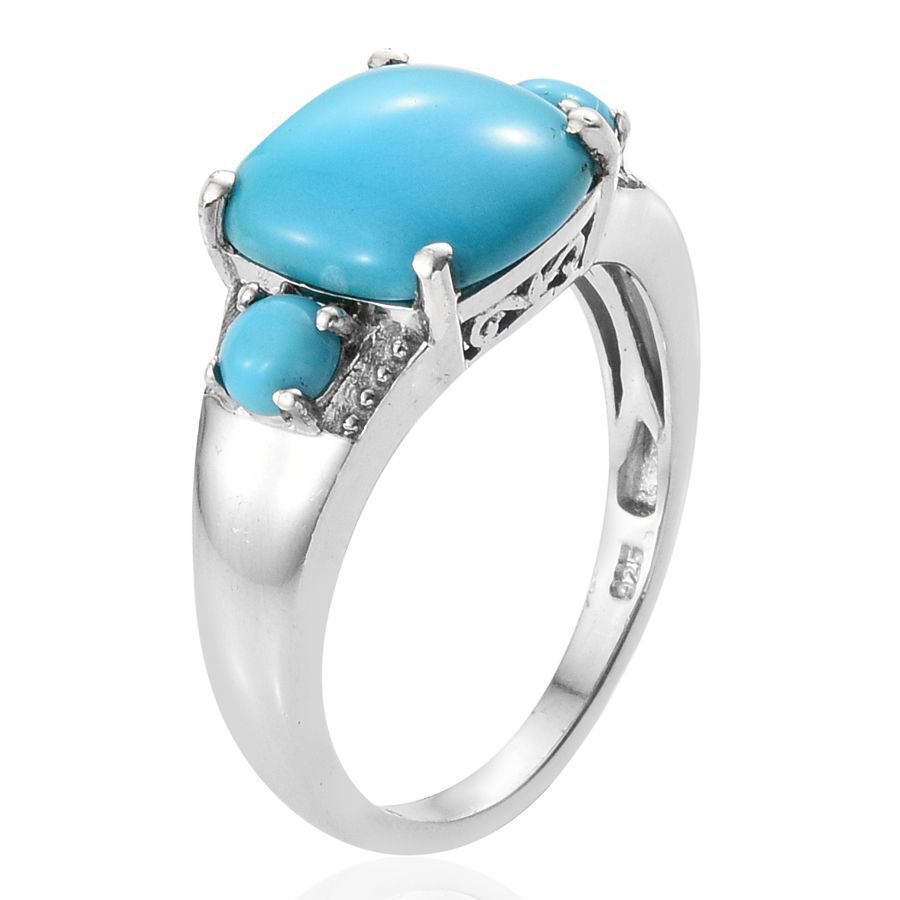 Arizona Sleeping Beauty Turquoise (Cush 3.75 Ct) Ring in Platinum Overlay Sterling Silver 4.000 Ct.