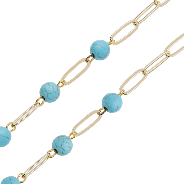 Blue Howlite Paperclip Necklace (Size 20) in Yellow Gold Tone
