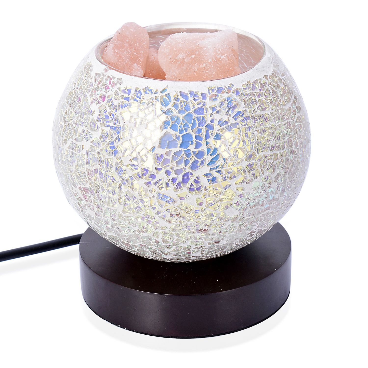 Home Decor - Mosaic Glass Table Lamp with Himalayan Salt on a Metal Base with Electric Fitting