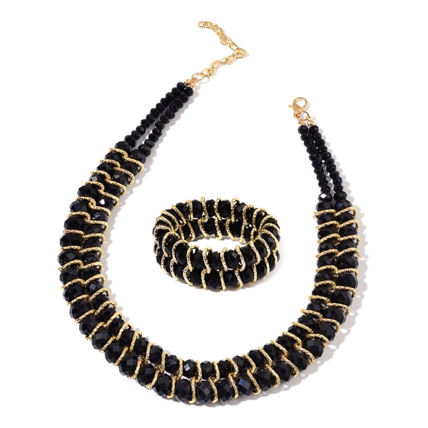 Simulated Black Spinel Necklace (Size 18 with 2 inch Extender) and Stretchable Bracelet (Size 7.50) 