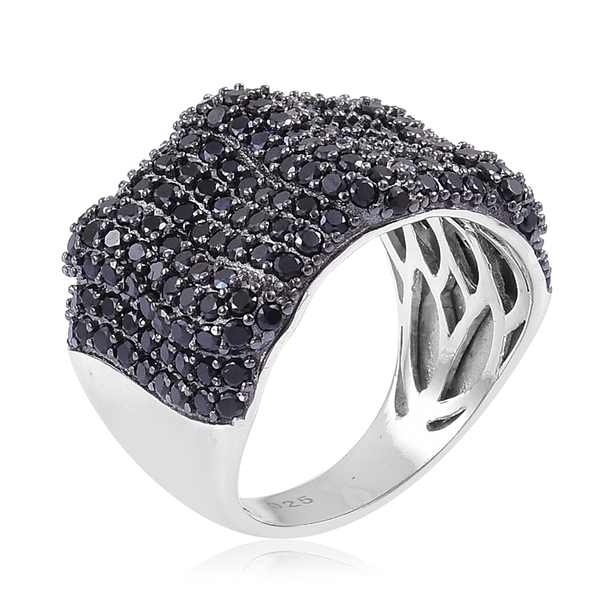 Boi Ploi Black Spinel Cluster Ring in Black Rhodium Plated Sterling Silver 3.900 Ct. Silver wt. 5.52 Gms.