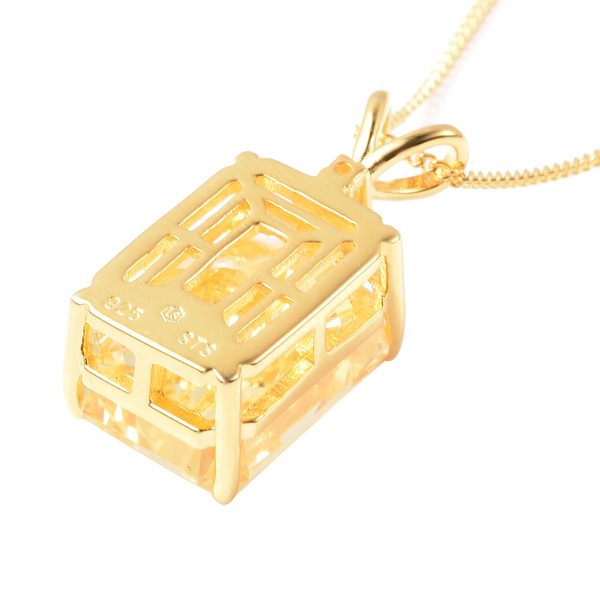 ELANZA Simulated Yellow Sapphire and Simulated Diamond Pendant With Chain in Yellow Gold Overlay Sterling Silver, Silver wt. 5.99 Gms