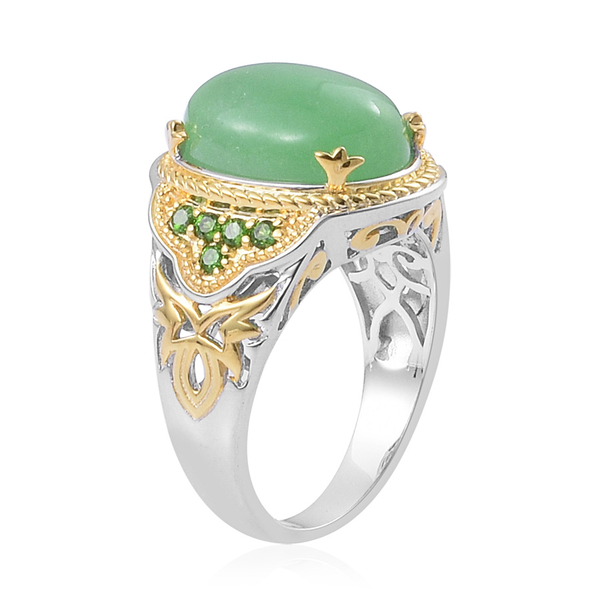 Green Jade (Ovl 12.00 Ct), Chrome Diopside Ring in Platinum and Yellow Gold Overlay Sterling Silver 12.250 Ct.