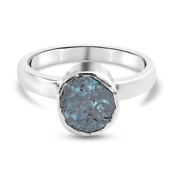 Artisan Crafted Blue Polki Diamond Ring in Platinum Overlay Sterling Silver 0.50 Ct.
