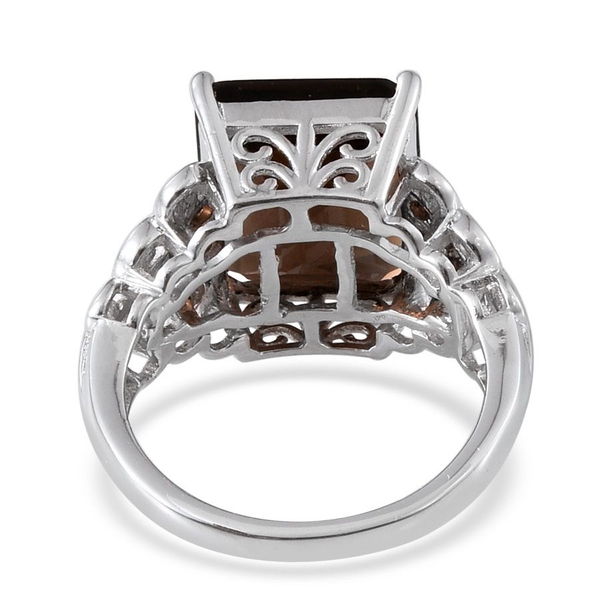 Brazilian Smoky Quartz (Oct 9.75 Ct) Ring in Platinum Overlay Sterling Silver 10.000 Ct. Silver wt 5.52 Gms.