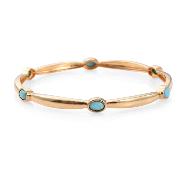 Kingman Turquoise (Ovl) Bangle (Size 7.5) in ION Plated 18K Yellow Gold Bond 2.750 Ct.