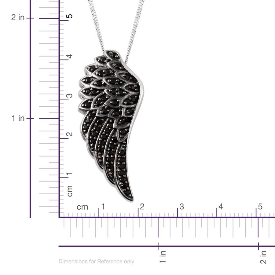Boi Ploi Black Spinel (Rnd) Angel Wing Pendant With Chain in Platinum Overlay Sterling Silver 0.750 Ct.