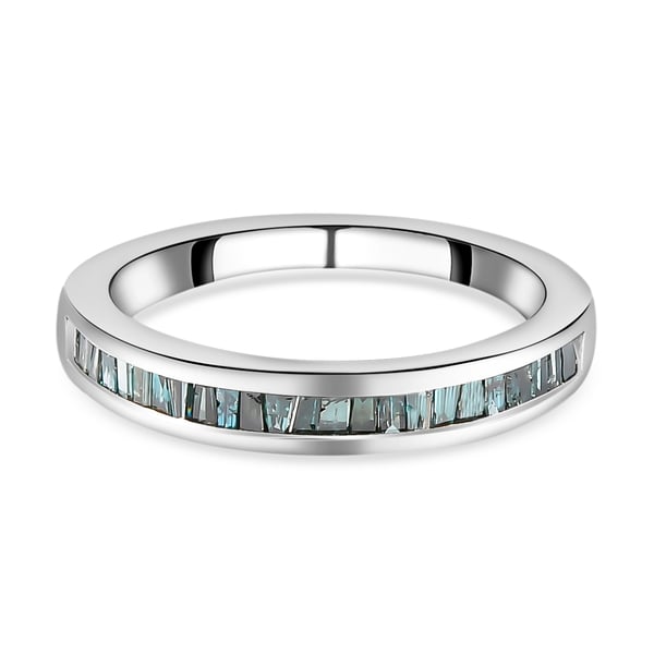 0.50 Ct Blue Diamond Half Eternity Band Ring in Platinum Plated Sterling Silver