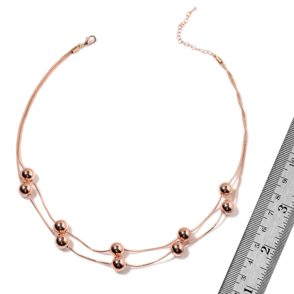 Two Strands Beads Station Necklace (Size 20) in Rose Gold Tone
