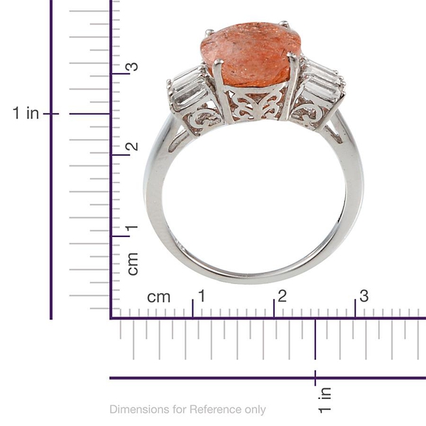 Tanzanian Sun Stone (Ovl 3.75 Ct), White Topaz Ring in Platinum Overlay Sterling Silver 4.750 Ct.
