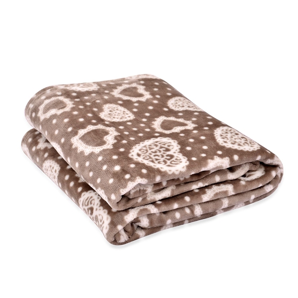 Superfine Microfibre Flannel Blanket Brown Colour with Hearts Design 150x200 cm