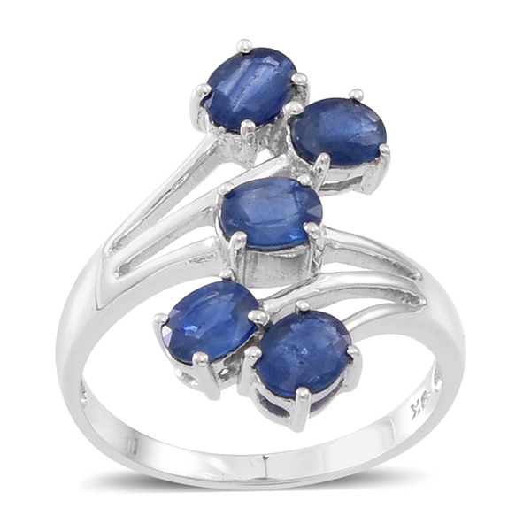 9K W Gold Kanchanaburi Blue Sapphire (Ovl) 5 Stone Crossover Ring 2.250 Ct.