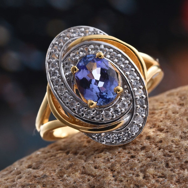 Tanzanite (Ovl 1.35 Ct), Natural Cambodian Zircon Ring in 14K Gold Overlay Sterling Silver 1.750 Ct.