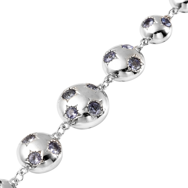 RACHEL GALLEY Orbit Collection - Tanzanite Bracelet (Size 8 with Extension) in Rhodium Overlay Sterling Silver 1.62 Ct, Silver Wt 10.40 Gms