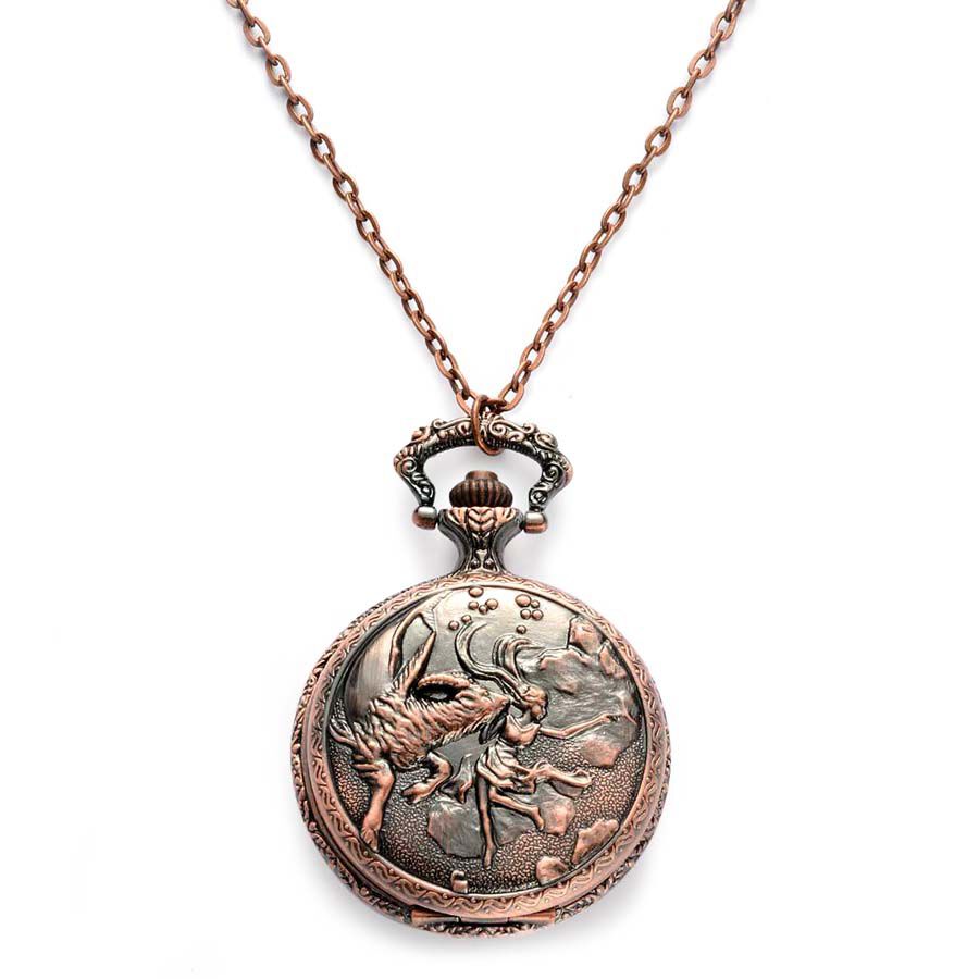 STRADA Japanese Movement Roman Number Dial ZODIAC Capricorn Pocket Watch with Chain (Size 32) in Ros