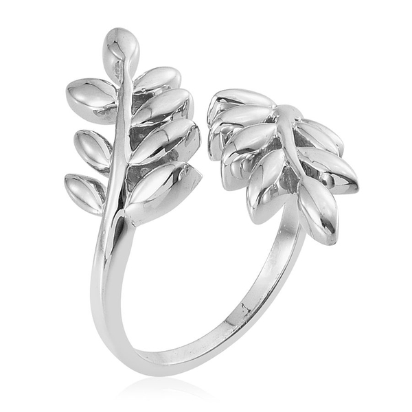 Platinum Overlay Sterling Silver Olive Leaves Crossover Ring, Silver wt 4.50 Gms.