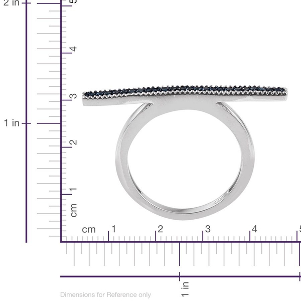 Blue Diamond (Rnd) Bar Stacking Ring in Platinum Overlay Sterling Silver 0.100 Ct.