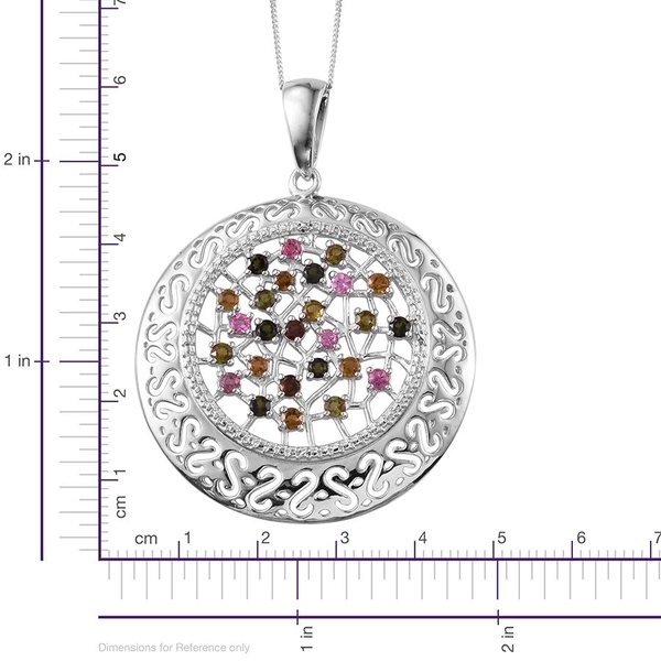 Rainbow Tourmaline (Rnd) Pendant With Chain in Platinum Overlay Sterling Silver 1.750 Ct.