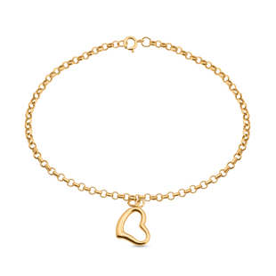Chain Bracelet with Heart Charm Bracelet in 9K Yellow Gold 7 Inch