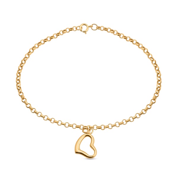 Chain Bracelet with Heart Charm Bracelet in 9K Yellow Gold 7 Inch