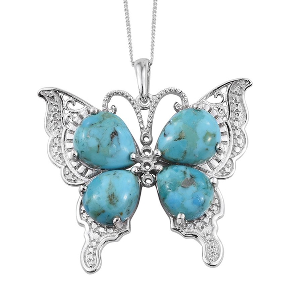 Arizona Matrix Turquoise (Pear) Butterfly Pendant With Chain in Platinum Overlay Sterling Silver 11.