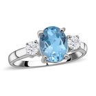 Skyblue Topaz and White Topaz Ring (Size S) in Sterling Silver 2.03 Ct.