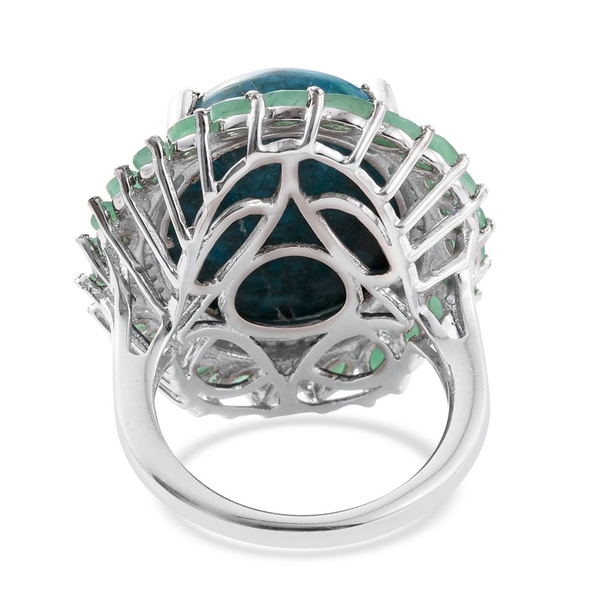 Natural Rare Opalina (Ovl 13.75 Ct), Brazilian Emerald Ring in Platinum Overlay Sterling Silver 14.900 Ct.