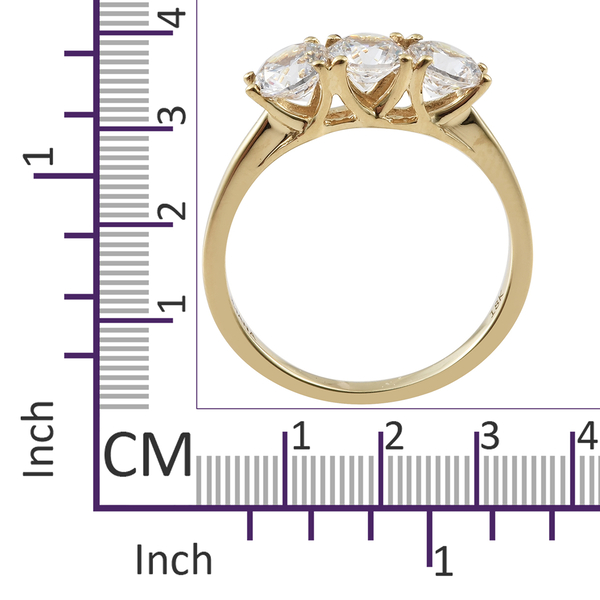 J Francis - ILIANA 18K Yellow Gold (Rnd) Trilogy Ring Made with Finest CZ.Gold Wt 3.28 Gms