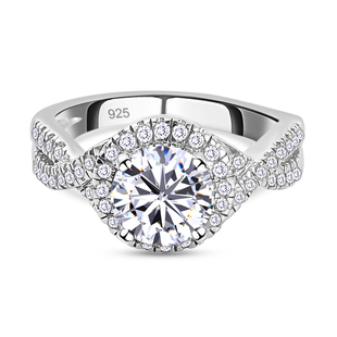 Moissanite Cluster (1.50  Ct.) Ring in Platinum Overlay Sterling Silver.