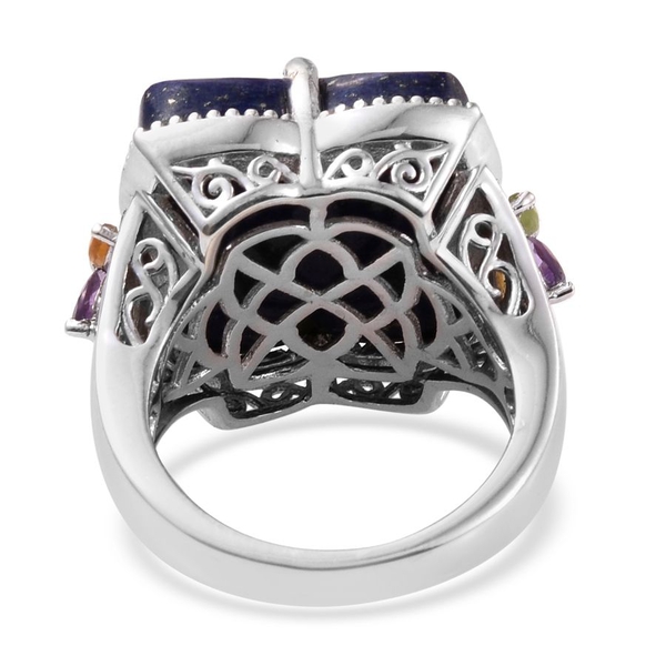 Stefy Lapis Lazuli, Hebei Peridot, Citrine, Amethyst and Pink Sapphire Ring in Platinum Overlay Sterling Silver 25.750 Ct.