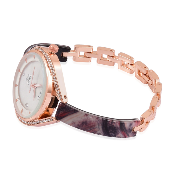 STRADA - Black and Multi MOSAIC Japanese Movement Rose Gold Tone Time Piece.