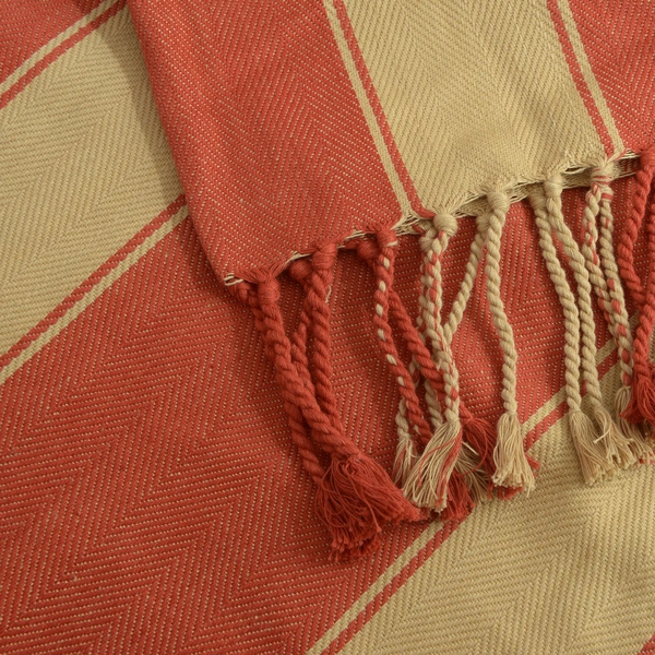 100% Cotton Red Colour Stripe Pattern Plaid with Fringes (Size 240x150 Cm)