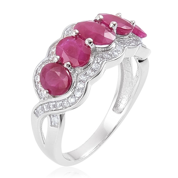 Ruby (Ovl), Natural Cambodian Zircon Ring in Platinum Overlay Sterling Silver 3.00 Ct.
