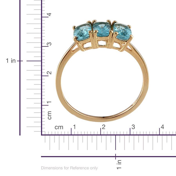 AA Paraibe Apatite (Cush) Trilogy Ring in 14K Gold Overlay Sterling Silver 1.500 Ct.