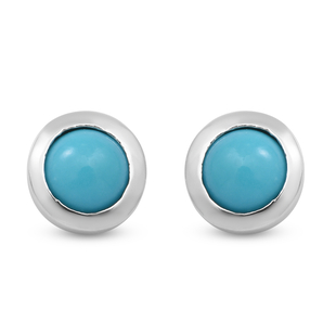 Arizona Sleeping Beauty Turquoise Stud Earrings (With Push Back) in Rhodium Overlay Sterling Silver 