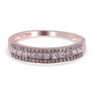 (Size W) 9K Rose Gold   Champagne Diamond  Ring in Rhodium Overlay 1.00 ct,  Gold Wt. 2.1 Gms  1.000