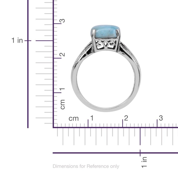 Larimar (Cush 4.25 Ct), Diamond Ring in Platinum Overlay Sterling Silver 4.270 Ct.