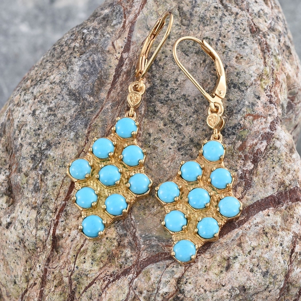 Arizona Sleeping Beauty Turquoise (Rnd) Lever Back Earrings in 14K Gold Overlay Sterling Silver 4.000 Ct.