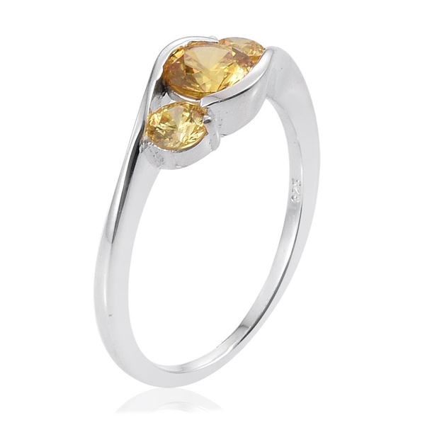 Lustro Stella - Sterling Silver (Rnd) 3 Stone Ring Made with Yellow  ZIRCONIA