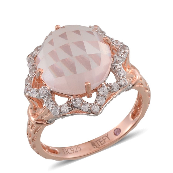 Stefy Checkerboard Cut Rose Quartz (Rnd 6.15 Ct), Natural Cambodian Zircon and Pink Sapphire Ring in