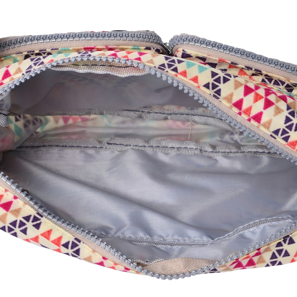 Designer Inspired Beige and Multi Colour Diamond Pattern Handbag with External Zipper Pocket and Adjustable Shoulder Strap (Size 25x18x8 Cm)