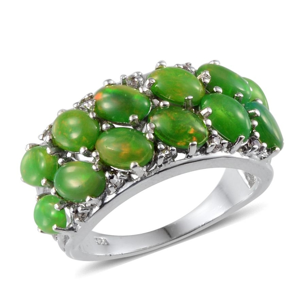 Green Ethiopian Opal (Ovl), White Topaz Ring in Platinum Overlay Sterling Silver 5.750 Ct.